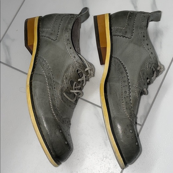 Leather Gray Brogue Oxford Shoes Lace up Formal Dress Shoe Size 37.5 - Picture 2 of 8